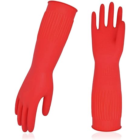 Elbow Length Rubber Gloves Red Reusable Industrial use